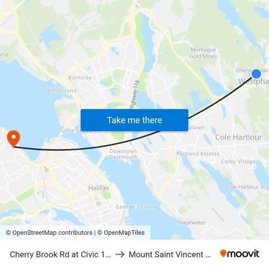 Cherry Brook Rd at Civic 126 (6416) to Mount Saint Vincent University map