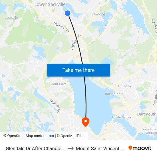 Glendale Dr After Chandler Dr (6738) to Mount Saint Vincent University map