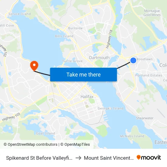 Spikenard St Before Valleyfield Rd (8319) to Mount Saint Vincent University map