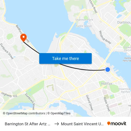 Barrington St After Artz St (6088) to Mount Saint Vincent University map