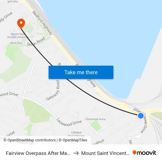 Fairview Overpass After Main Ave (6644) to Mount Saint Vincent University map