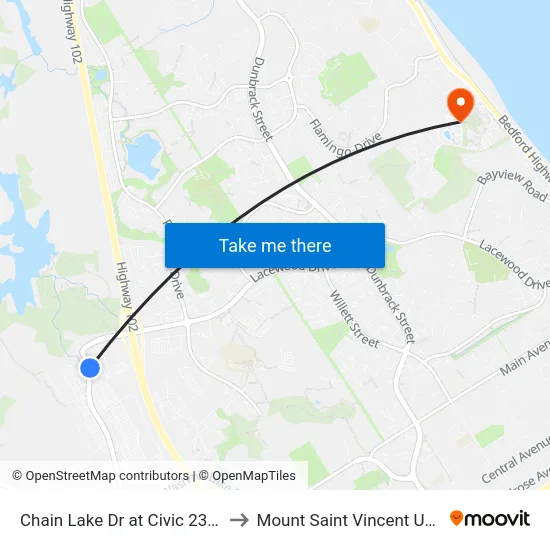 Chain Lake Dr at Civic 230 (6392) to Mount Saint Vincent University map