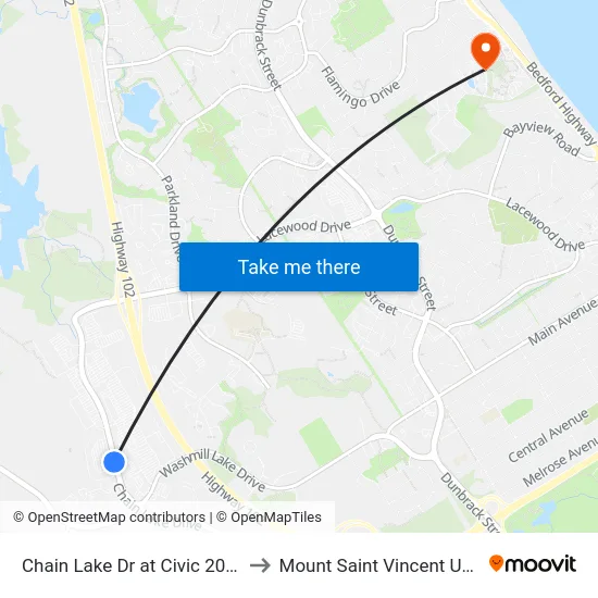Chain Lake Dr at Civic 201 (6393) to Mount Saint Vincent University map