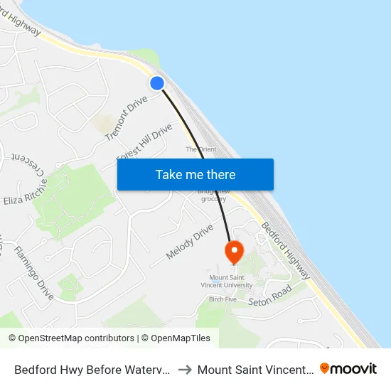 Bedford Hwy Before Watervista Ln (6264) to Mount Saint Vincent University map