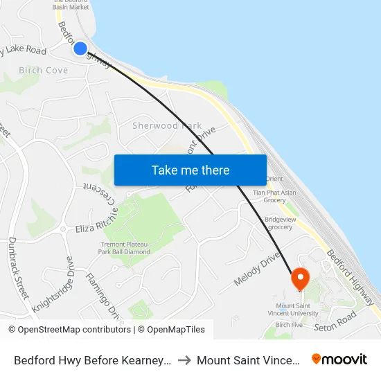 Bedford Hwy Before Kearney Lake Rd (6268) to Mount Saint Vincent University map