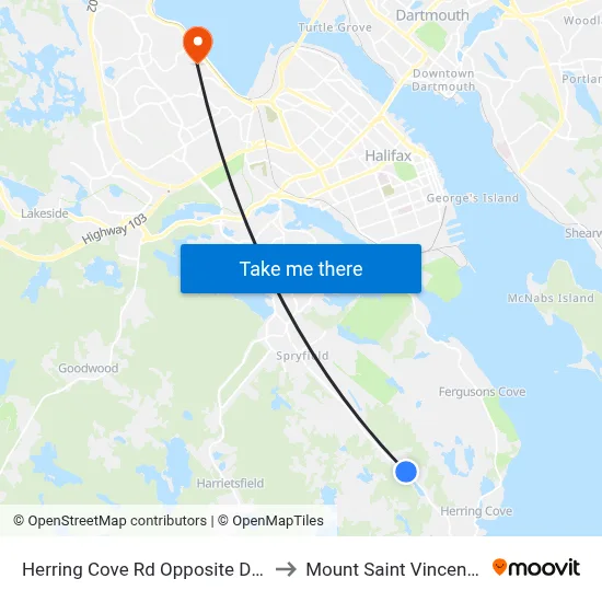 Herring Cove Rd Opposite Dale Ave (6881) to Mount Saint Vincent University map