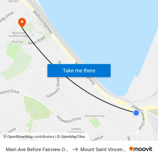 Main Ave Before Fairview Overpass (7169) to Mount Saint Vincent University map