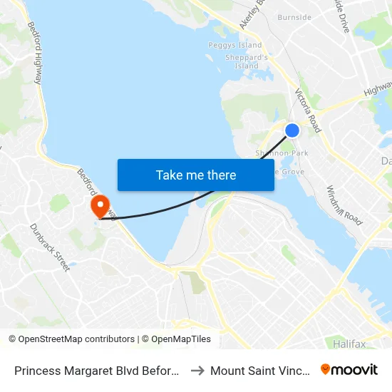 Princess Margaret Blvd Before Windmill Rd (8078) to Mount Saint Vincent University map