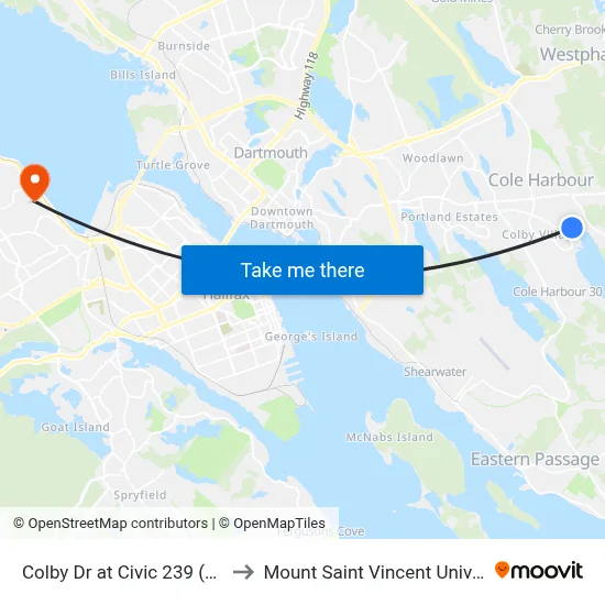 Colby Dr at Civic 239 (6464) to Mount Saint Vincent University map