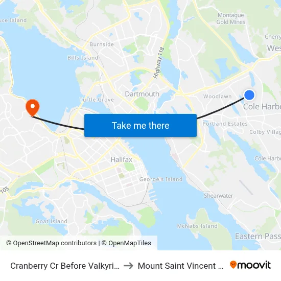 Cranberry Cr Before Valkyrie Cr (6525) to Mount Saint Vincent University map