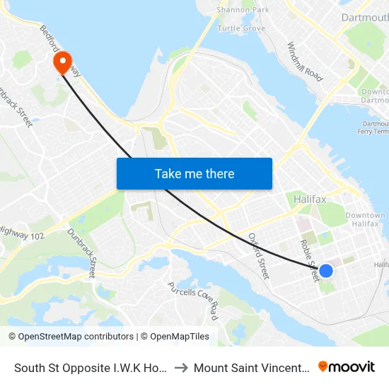 South St Opposite I.W.K Hospital (8303) to Mount Saint Vincent University map