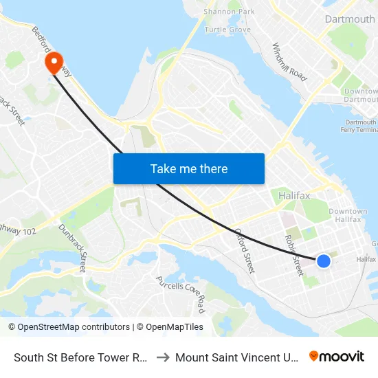 South St Before Tower Rd (8301) to Mount Saint Vincent University map