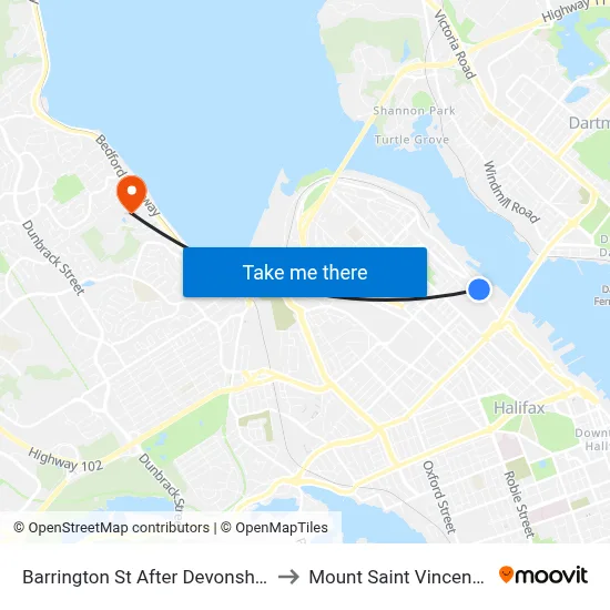 Barrington St After Devonshire Ave (6090) to Mount Saint Vincent University map