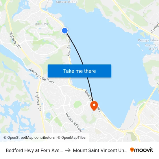 Bedford Hwy at Fern Ave (6273) to Mount Saint Vincent University map