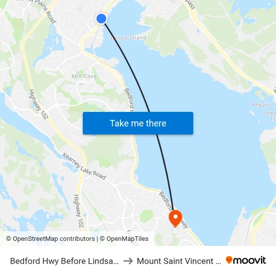 Bedford Hwy Before Lindsay Hill (6277) to Mount Saint Vincent University map