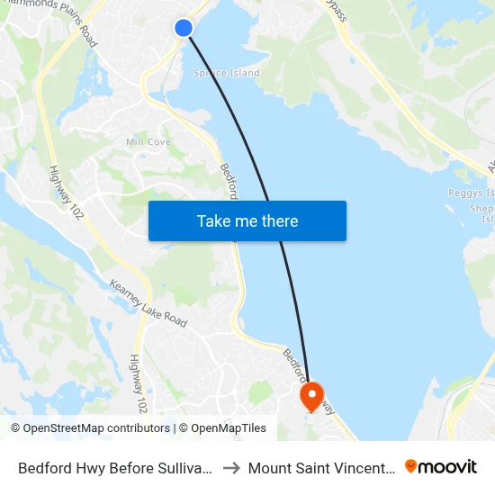 Bedford Hwy Before Sullivans Hill (6278) to Mount Saint Vincent University map