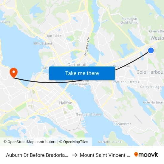 Auburn Dr Before Bradorian Dr (6072) to Mount Saint Vincent University map