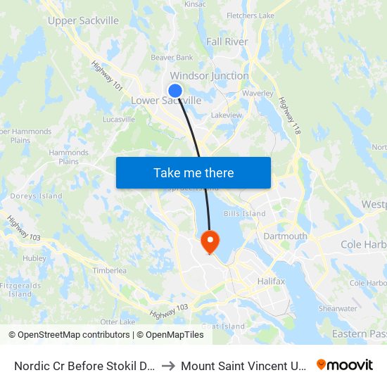 Nordic Cr Before Stokil Dr (7340) to Mount Saint Vincent University map