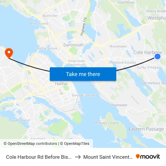 Cole Harbour Rd Before Bisset Rd (8939) to Mount Saint Vincent University map