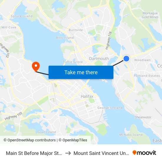 Main St Before Major St (7175) to Mount Saint Vincent University map