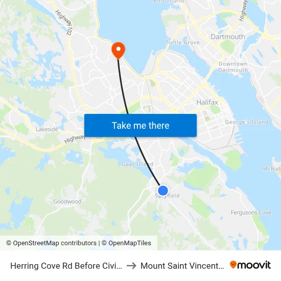 Herring Cove Rd Before Civic 427 (6892) to Mount Saint Vincent University map
