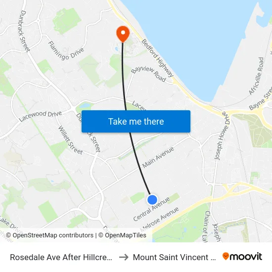 Rosedale Ave After Hillcrest St (8246) to Mount Saint Vincent University map