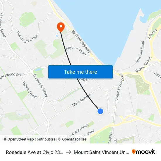 Rosedale Ave at Civic 23 (8244) to Mount Saint Vincent University map