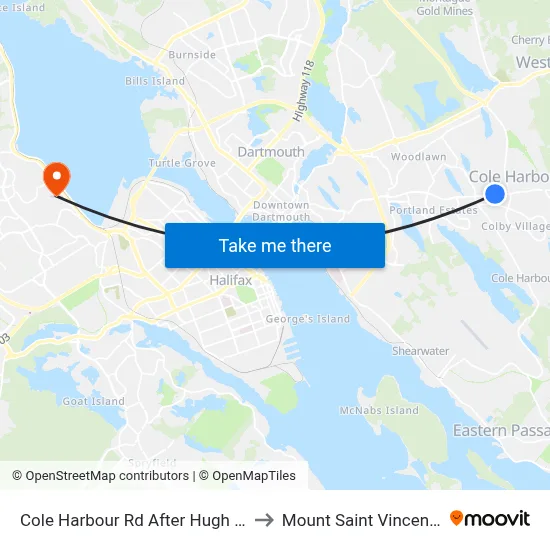 Cole Harbour Rd After Hugh Allen Dr (6479) to Mount Saint Vincent University map