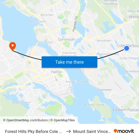 Forest Hills Pky Before Cole Harbour Rd (6667) to Mount Saint Vincent University map
