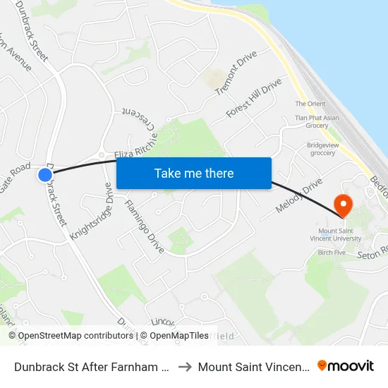 Dunbrack St After Farnham Gate Rd (6593) to Mount Saint Vincent University map