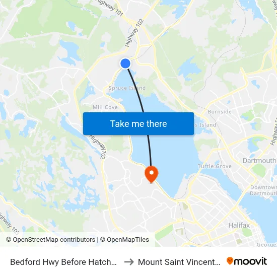 Bedford Hwy Before Hatchery Ln (6282) to Mount Saint Vincent University map