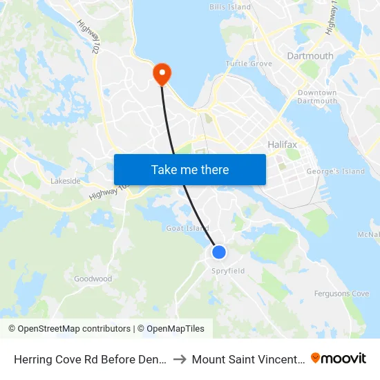 Herring Cove Rd Before Dentith Rd (6866) to Mount Saint Vincent University map