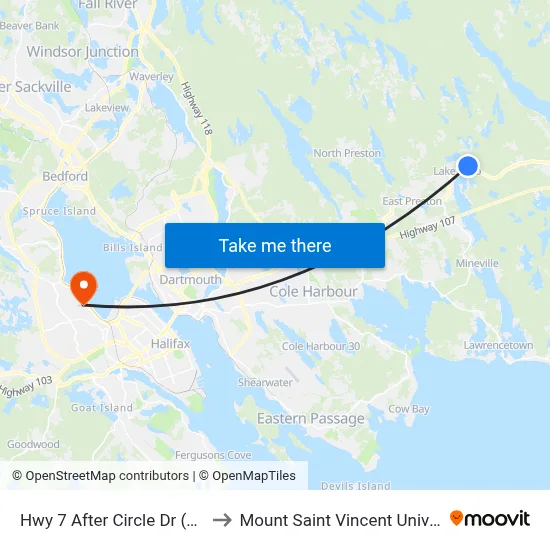 Hwy 7 After Circle Dr (8780) to Mount Saint Vincent University map