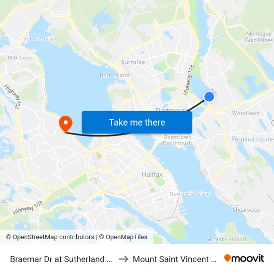 Braemar Dr at Sutherland Terr (8436) to Mount Saint Vincent University map