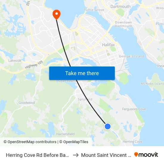 Herring Cove Rd Before Barry Cr (6914) to Mount Saint Vincent University map