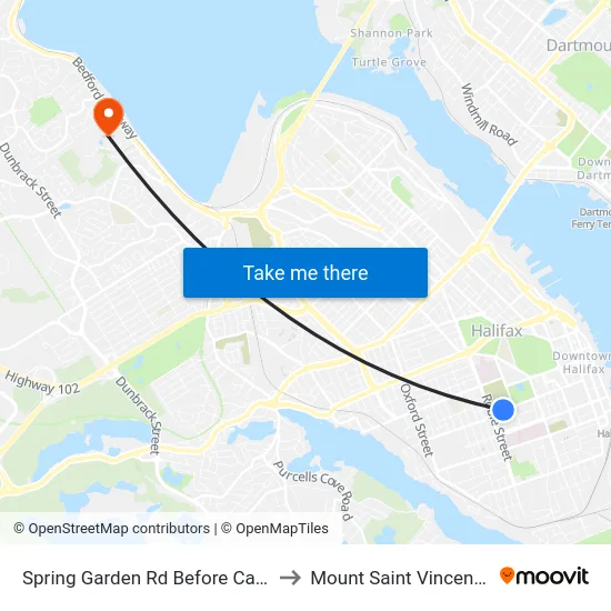 Spring Garden Rd Before Carlton St (8329) to Mount Saint Vincent University map