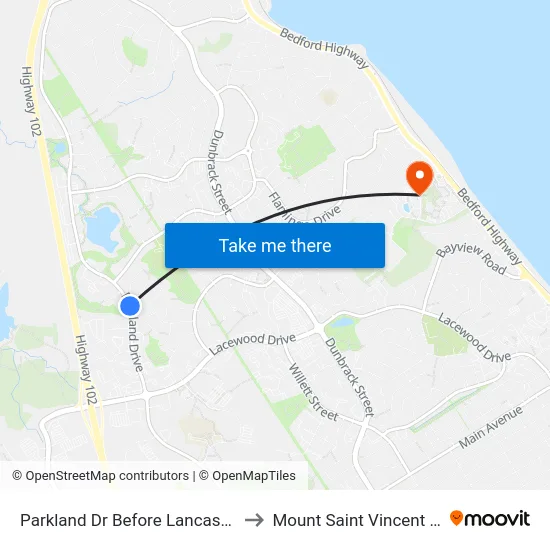 Parkland Dr Before Lancaster Dr (7434) to Mount Saint Vincent University map