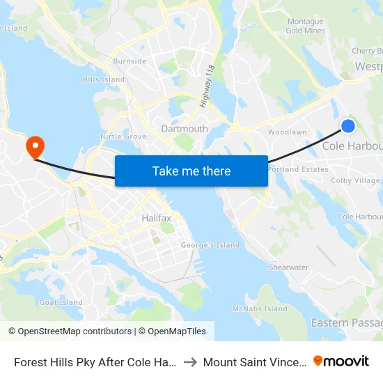 Forest Hills Pky After Cole Harbour Place (6671) to Mount Saint Vincent University map