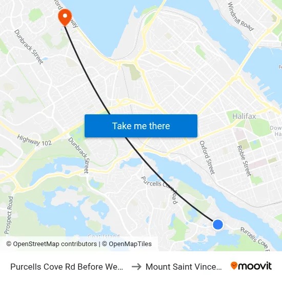 Purcells Cove Rd Before Wenlock Grv (8121) to Mount Saint Vincent University map