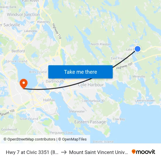 Hwy 7 at Civic 3351 (8917) to Mount Saint Vincent University map