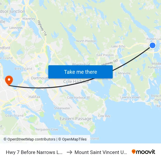 Hwy 7 Before Narrows Ln (8914) to Mount Saint Vincent University map
