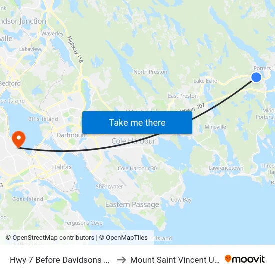 Hwy 7 Before Davidsons Rd (8915) to Mount Saint Vincent University map