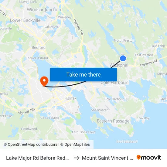 Lake Major Rd Before Reddy Dr (7111) to Mount Saint Vincent University map
