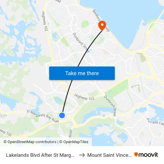 Lakelands Blvd After St Margarets Bay Rd (7119) to Mount Saint Vincent University map