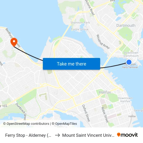 Ferry Stop - Alderney (1074) to Mount Saint Vincent University map