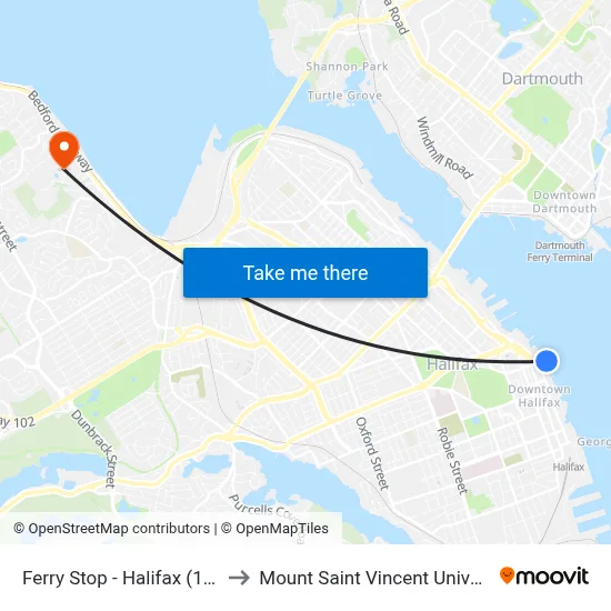 Ferry Stop - Halifax (1073) to Mount Saint Vincent University map