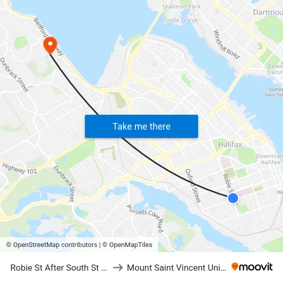 Robie St After South St (8220) to Mount Saint Vincent University map