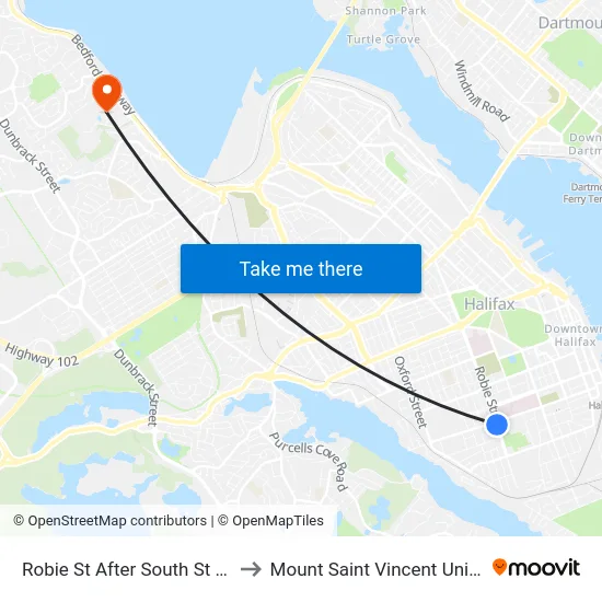 Robie St After South St (8225) to Mount Saint Vincent University map