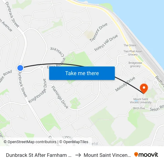 Dunbrack St After Farnham Gate Rd (6607) to Mount Saint Vincent University map