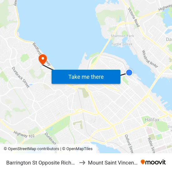 Barrington St Opposite Richmond St (6119) to Mount Saint Vincent University map